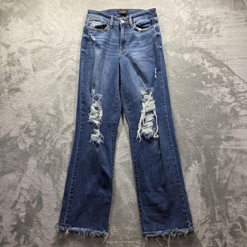 Judy Blue Dad Jeans Womens 3/26 Distressed Straight Leg High Rise Denim Pants